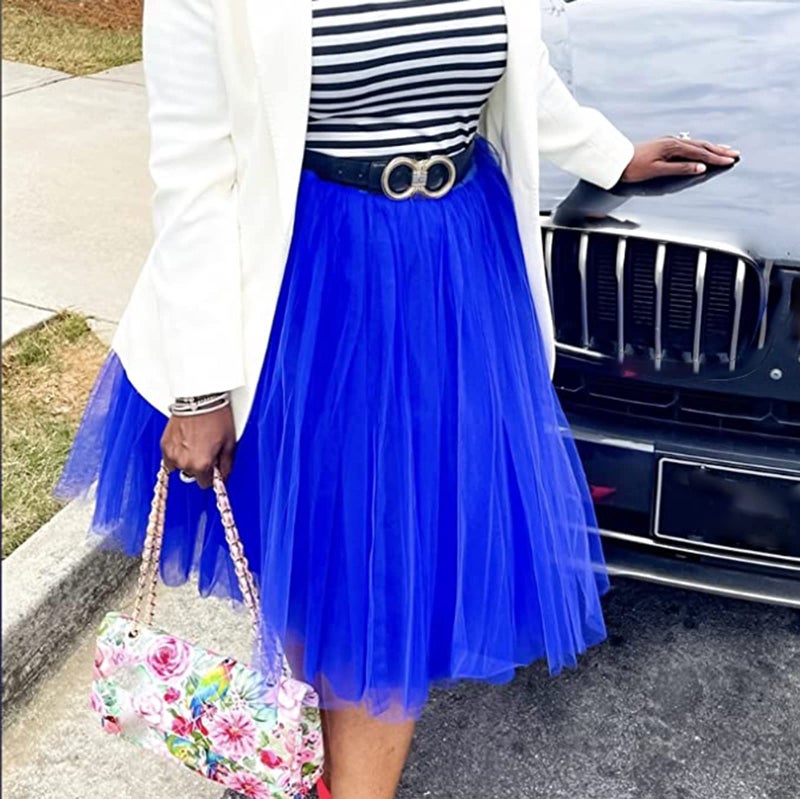 WDPL Wedding Planning Women's A Line Short Knee Length Tutu Tulle Prom Party Skirt Medium Royal Blue - Image 4